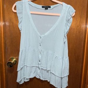 Blue and pink ruffle top